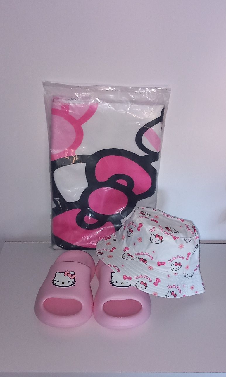 Nowy zestaw Hello Kitty klapki 37 ręcznik kapelusz