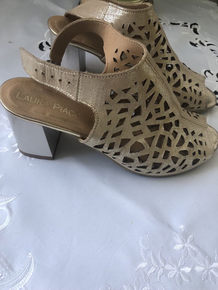 Damskie buty złote na obcasie eleganckie