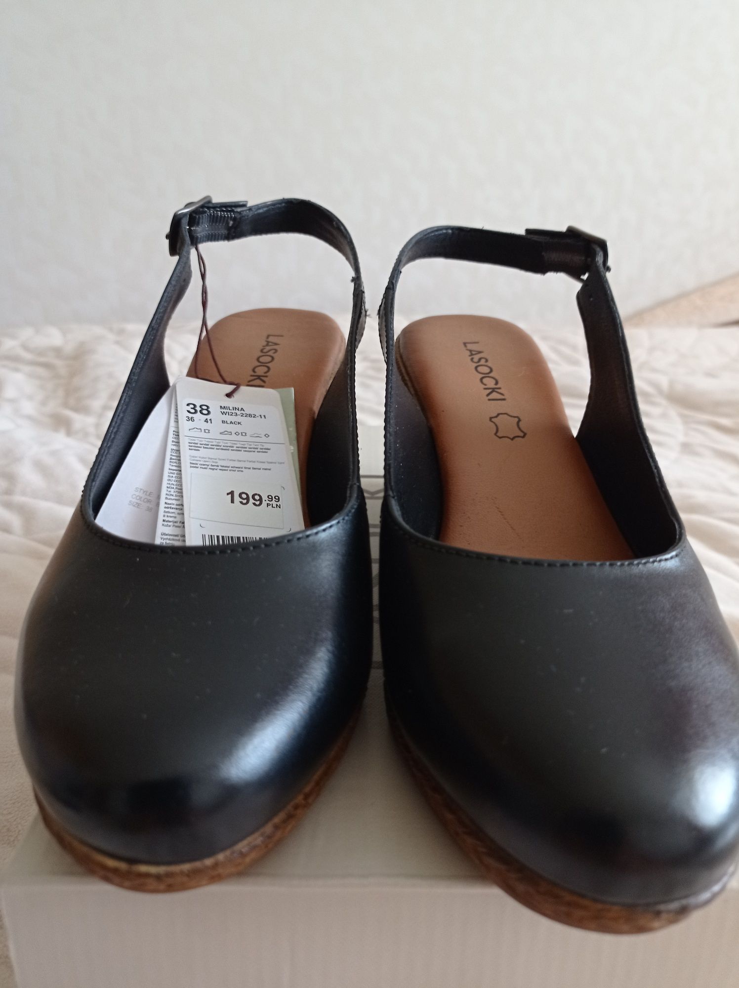 Nowe skórzane buty letnie czarne rozmiar 38