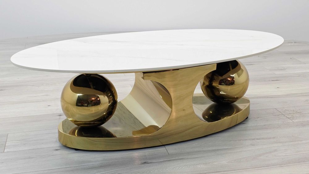 Ława / Stolik ORBITA – złota podstawa + blat ze spieku kwarcowego!