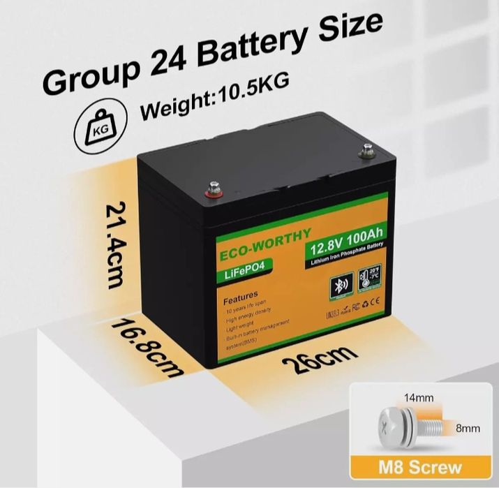 ECO Worthy 12V 100Ah Smart LiFePo4 Akumulator ECO Worthy Bluetooth