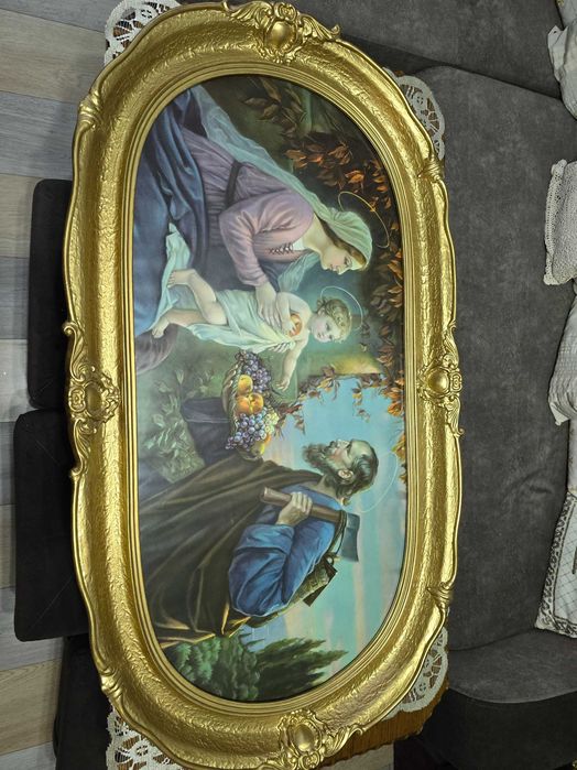 Obraz religijny Świętej Rodziny z lat 50 XX wieku,