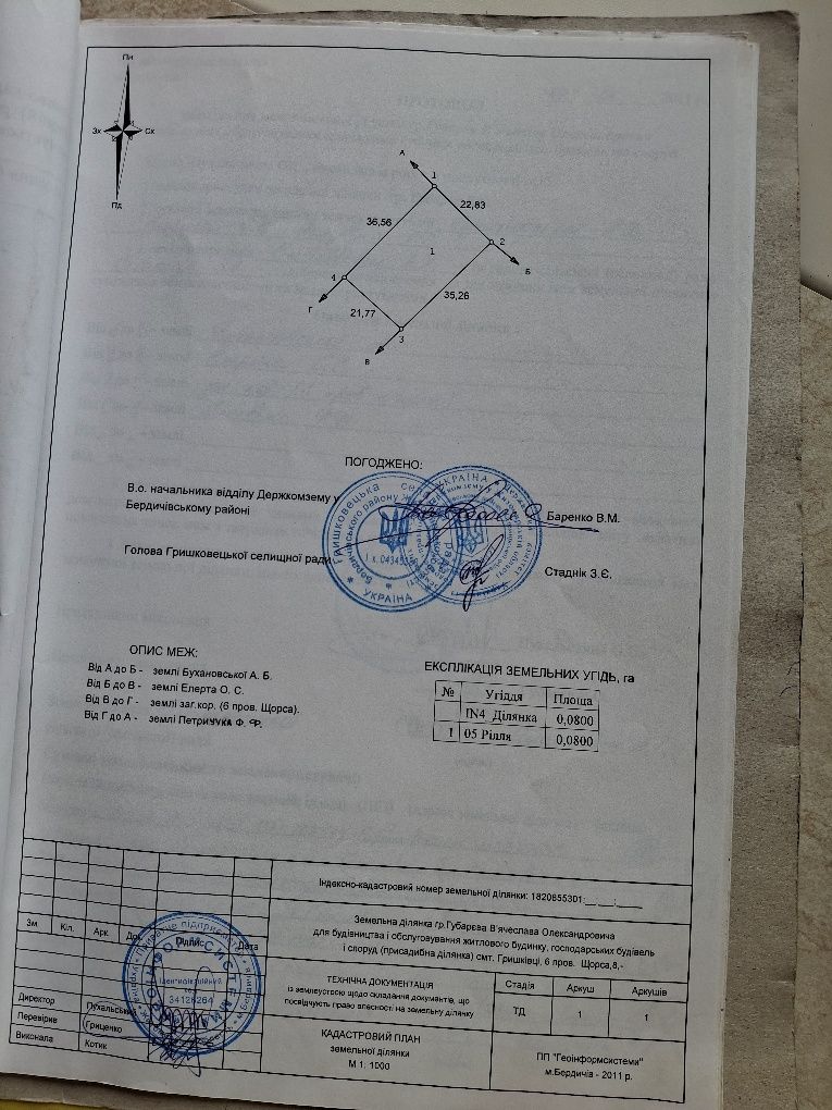 Продам земельну ділянку с-ще Гришківці
