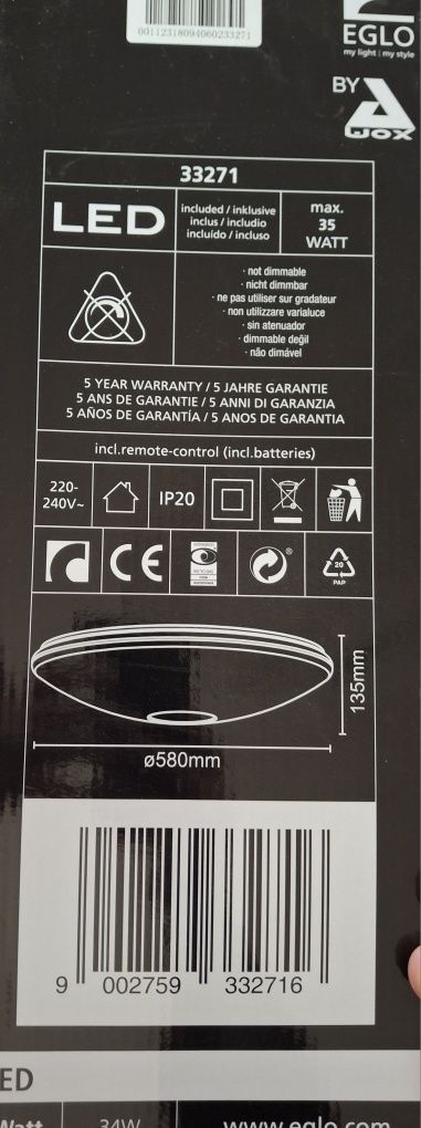 Lampa, Plafon okrągły, LED, Eglo 33271