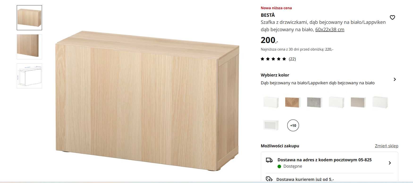 Ikea Besta witryny lub pełne drzwi dąb 60x22x64 i 60x22x38 zestaw 4szt