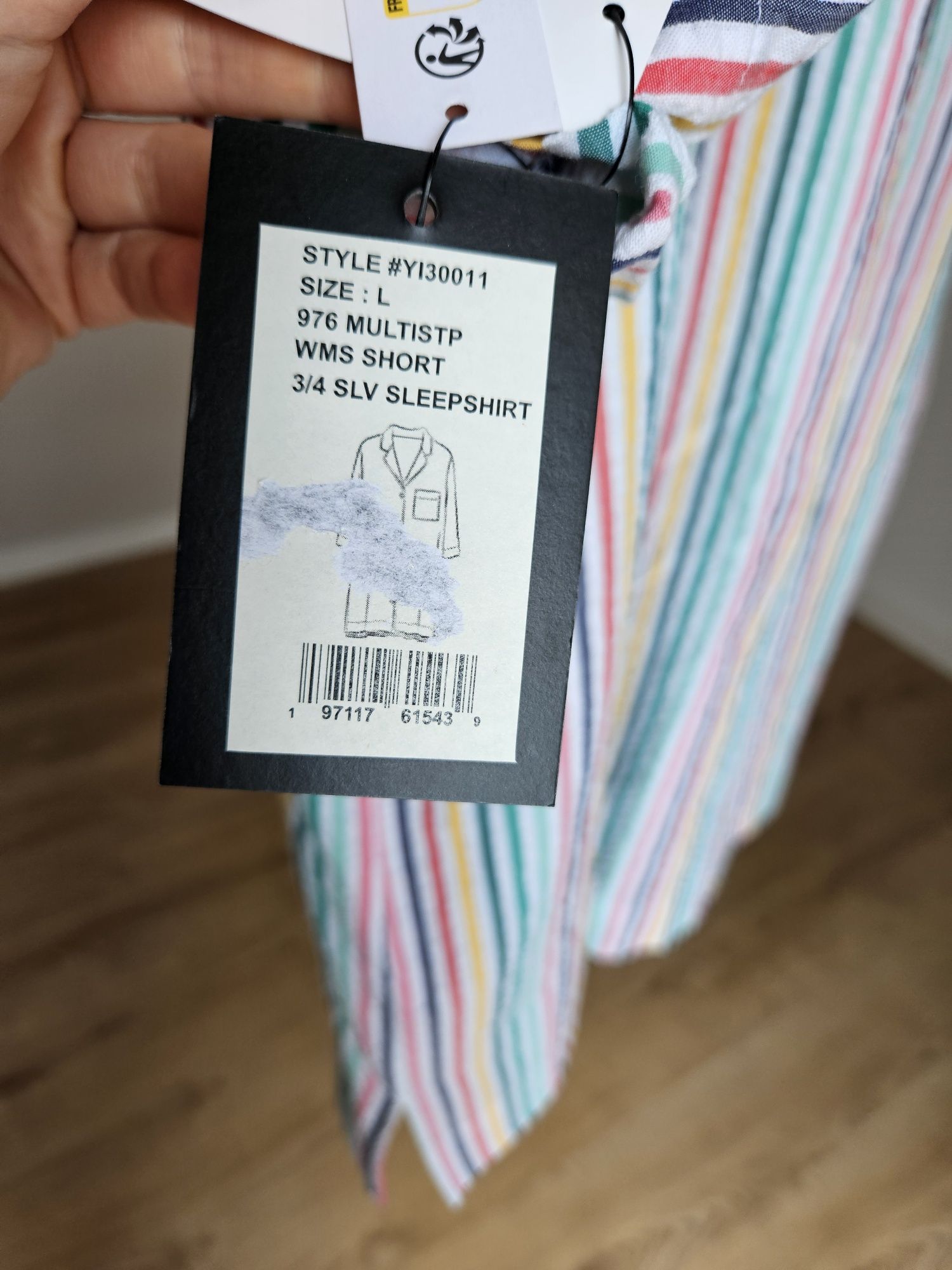DKNY piżama koszula nocna sukienka do spania paski muślin bawełna