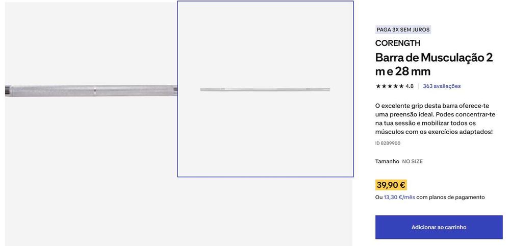 Barra de Musculação 2 m e 28 mm CORENGTH