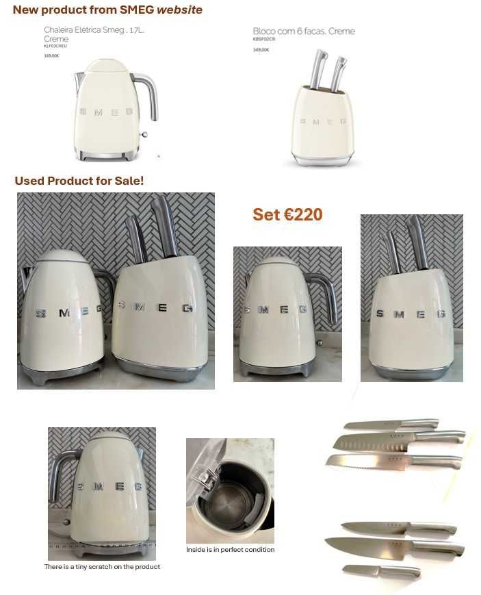 Elegante conjunto SMEG - Chaleira elétrica + Bloco de facas