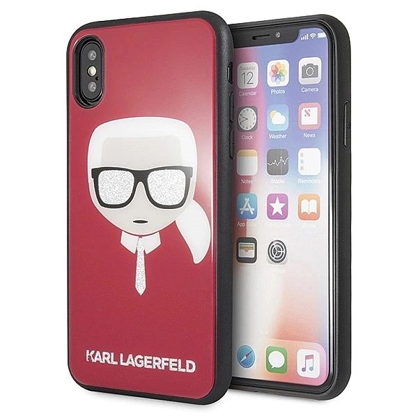 Etui Karl Lagerfeld Iconic Glitter Karl`s Head na iPhone X / Xs - czer