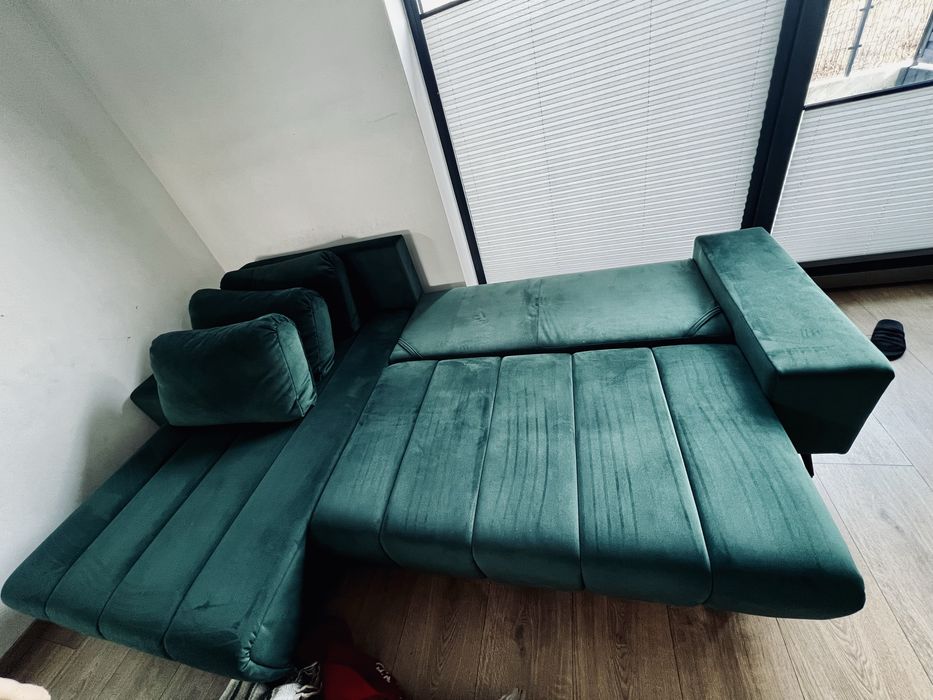 Narożnik butelkowa zieleń VELVET NEW lewy