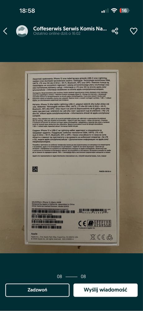 Smartfon Apple iPhone 12 4 GB / 64 GB czarny IDEALNY STAN