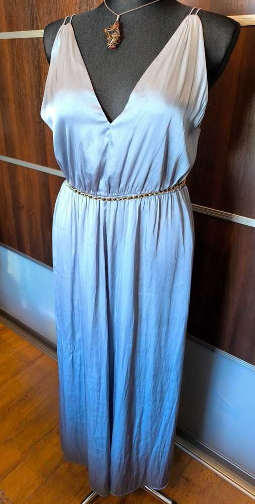 H&M długa elegancka satynowa sukienka