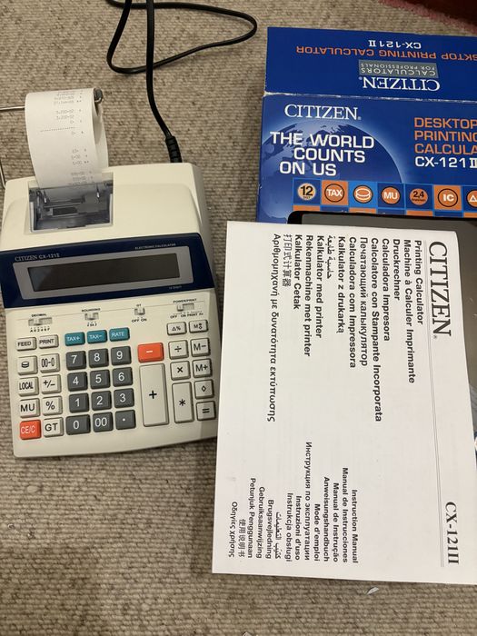 Calculadora de impressão com caixa e instruções