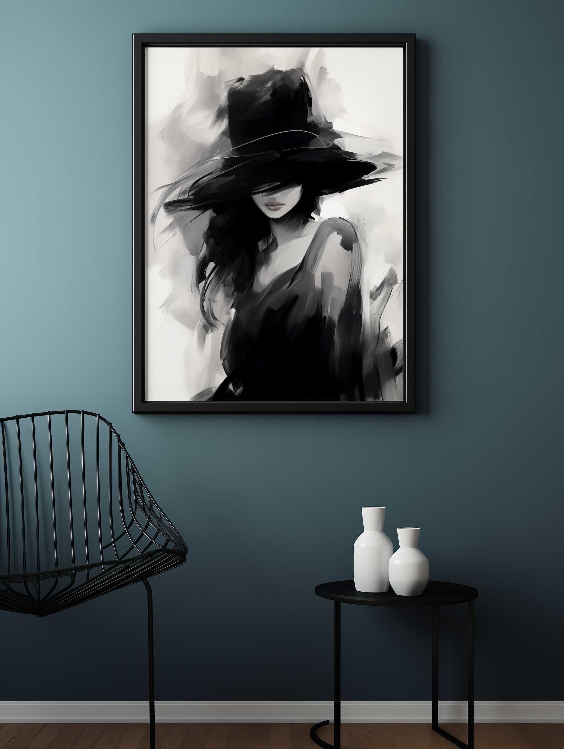 Plakat na Ścianę Obraz Kobieta Cień Czarno-Białe 40x60 cm Premium