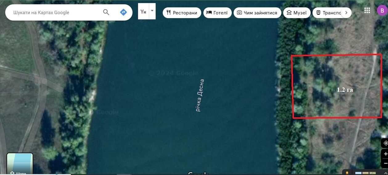 1,2 ГА під Базу відпочинку берег р Десна -село Рожни/ Базу отдыха