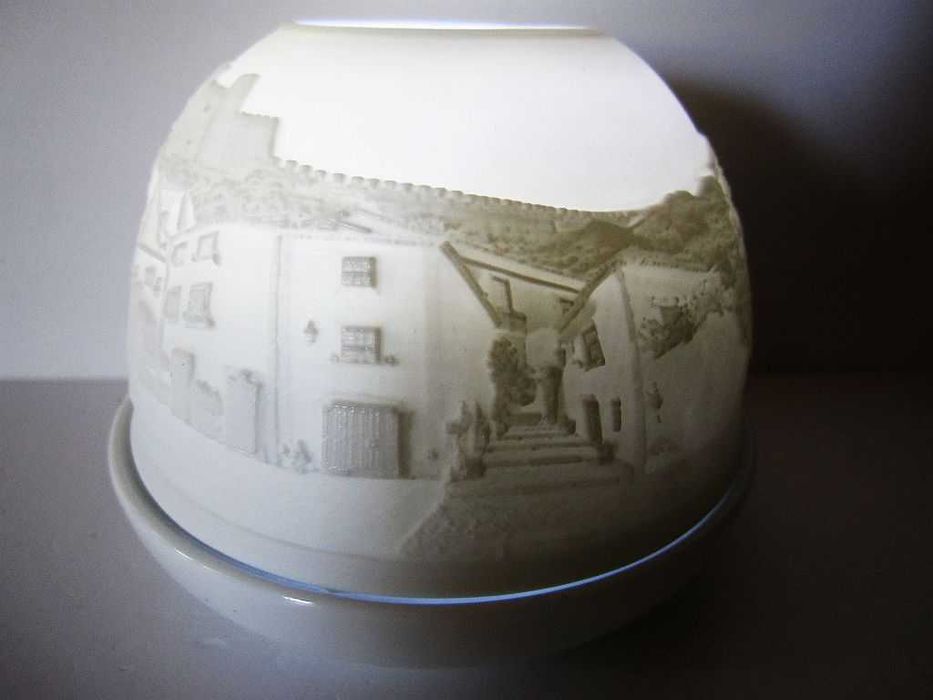 lamparina litofania para vela em porcelana Braz Gil-paisagem de Óbidos