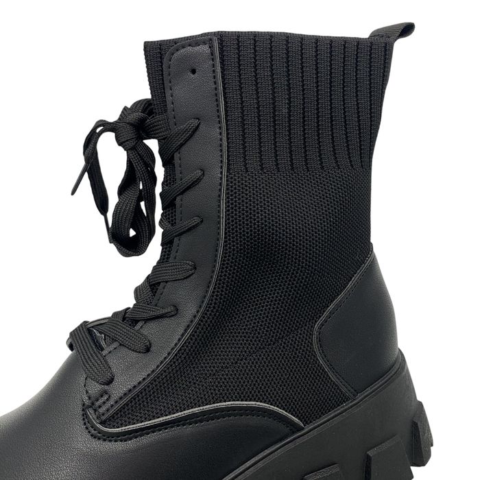 Buty botki bikery glany 38 czarne na platformie ze skarpetą wsuwane