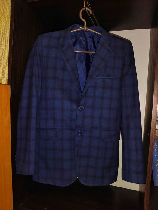 Піджак новий на підлітка синій у клітинку