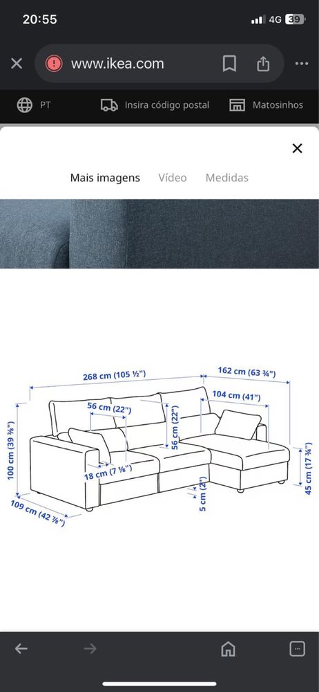 Sofa IKEA ESKILSTUNA 3 lugares com chaisse long