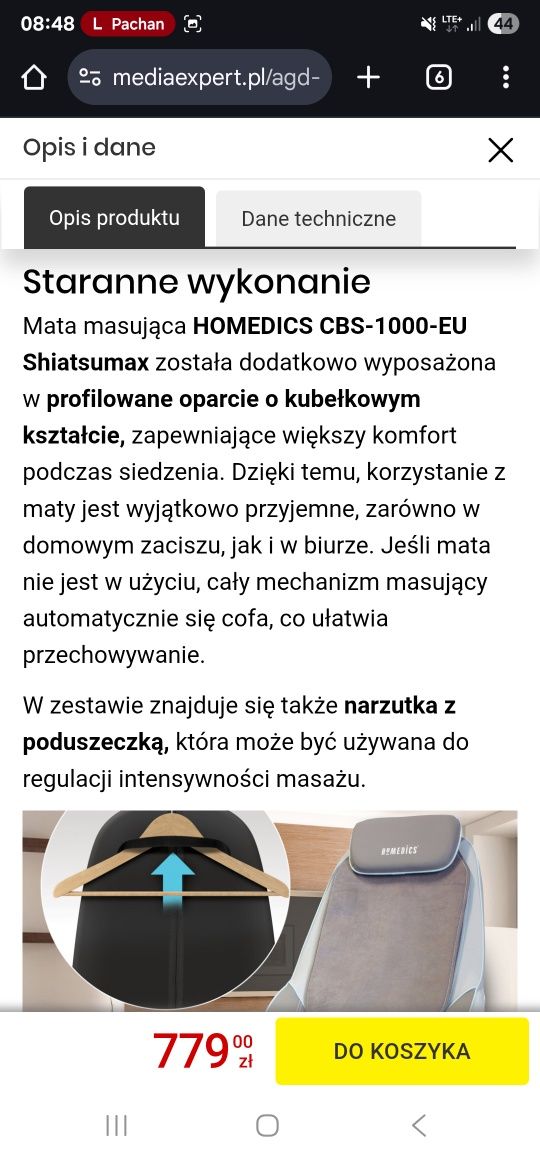 Mata masujaca homedics hbs-1000-eu nakladka na krzeslo