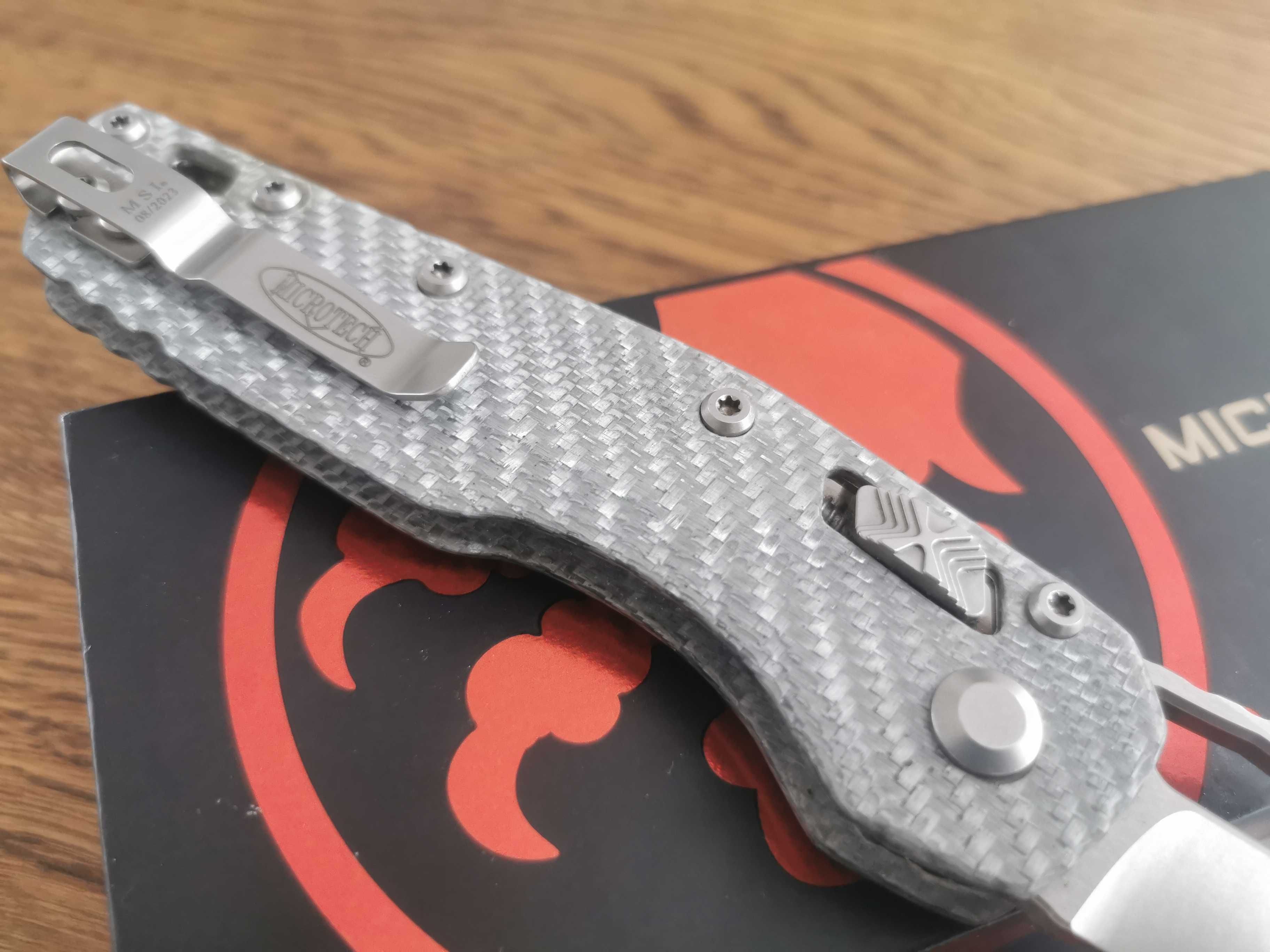 Nóż Microtech MSI z customowymi okladkami Silver twill