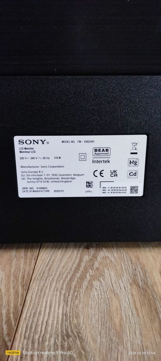 Sony 85cali uszkodzony