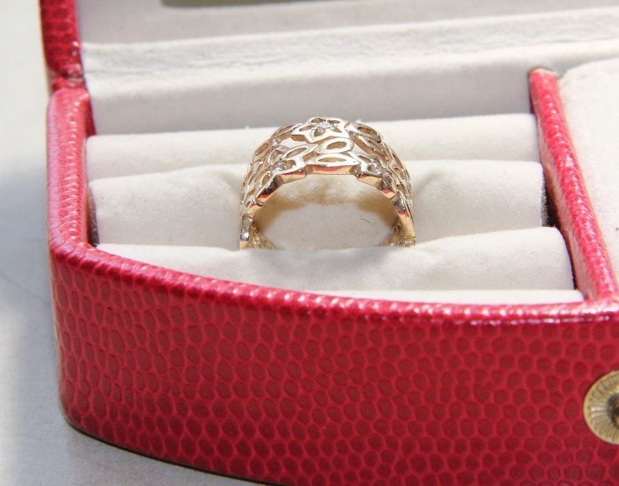 Apart złoty pierścionek obraczka kwiatki ażurowy złoto 585 14k kwiaty