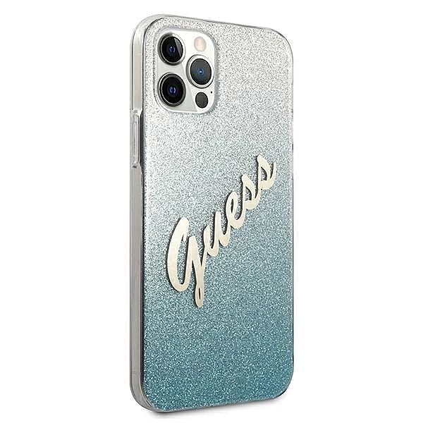 Etui Guess Glitter Gradient Script na iPhone 12 Pro Max - niebieskie