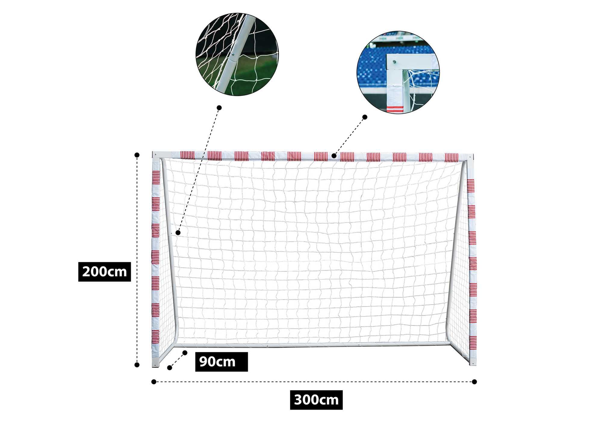 Bramka piłkarska Sandora Volley XL 300x200x90 cm, czerwono biała
