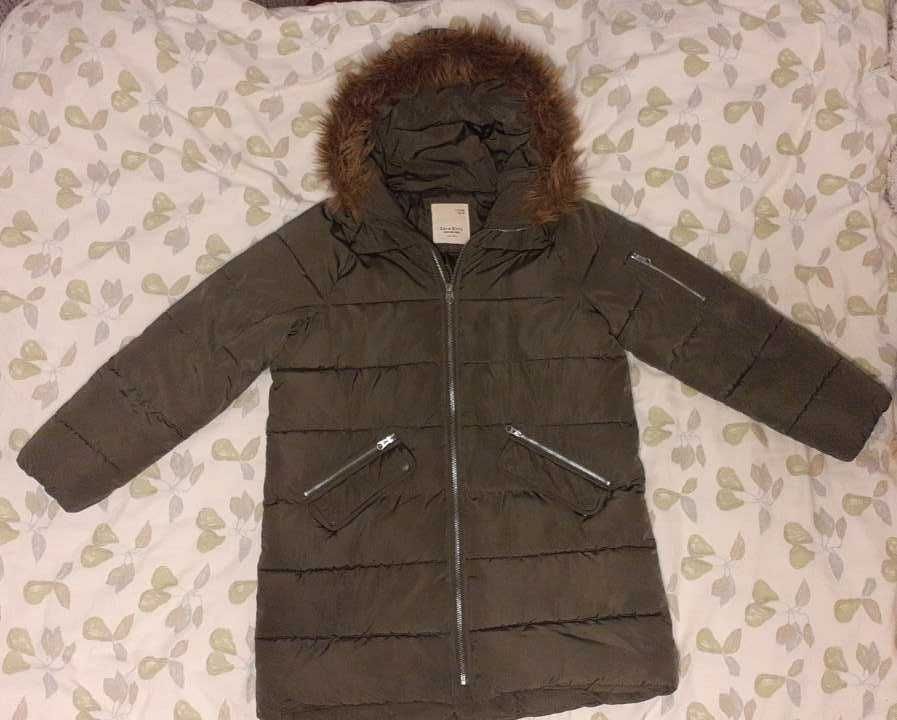 Kurtka zimowa długa parka ZARA GIRLS rozmiar 152 khaki używana