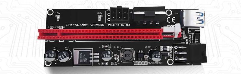 Pack de 6 Placas Riser PCI-e 1x 16x / USB3 / 2x6pin / Molex 009S