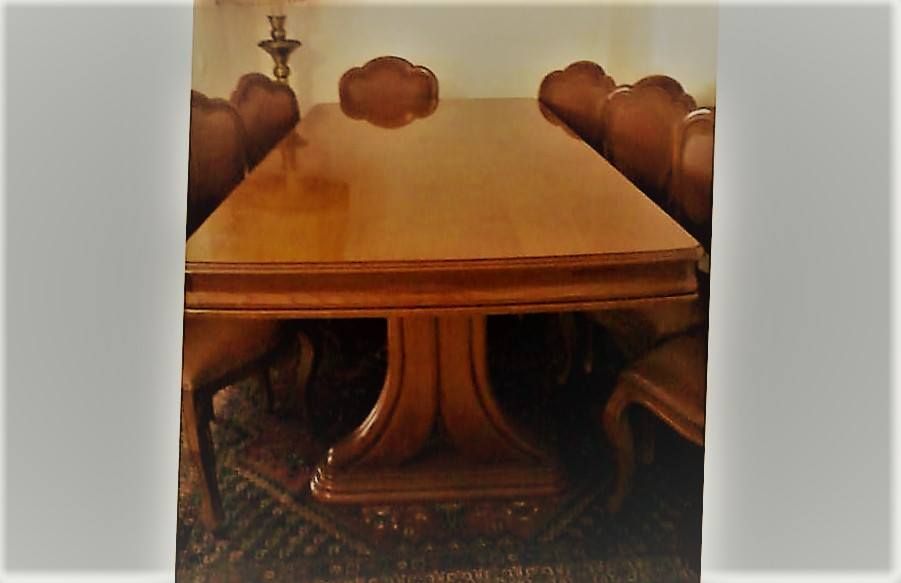 mesa de refeição Castanho maciço + cadeiras forradas a pele