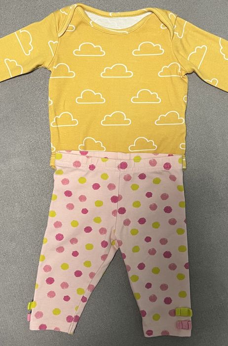Zestaw body na długi rękaw F&F i spodnie legginsy w kropki Next roz.62