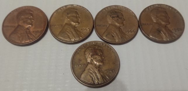 1 цент 1944,1964D,1965,1966,1968года(5шт.)