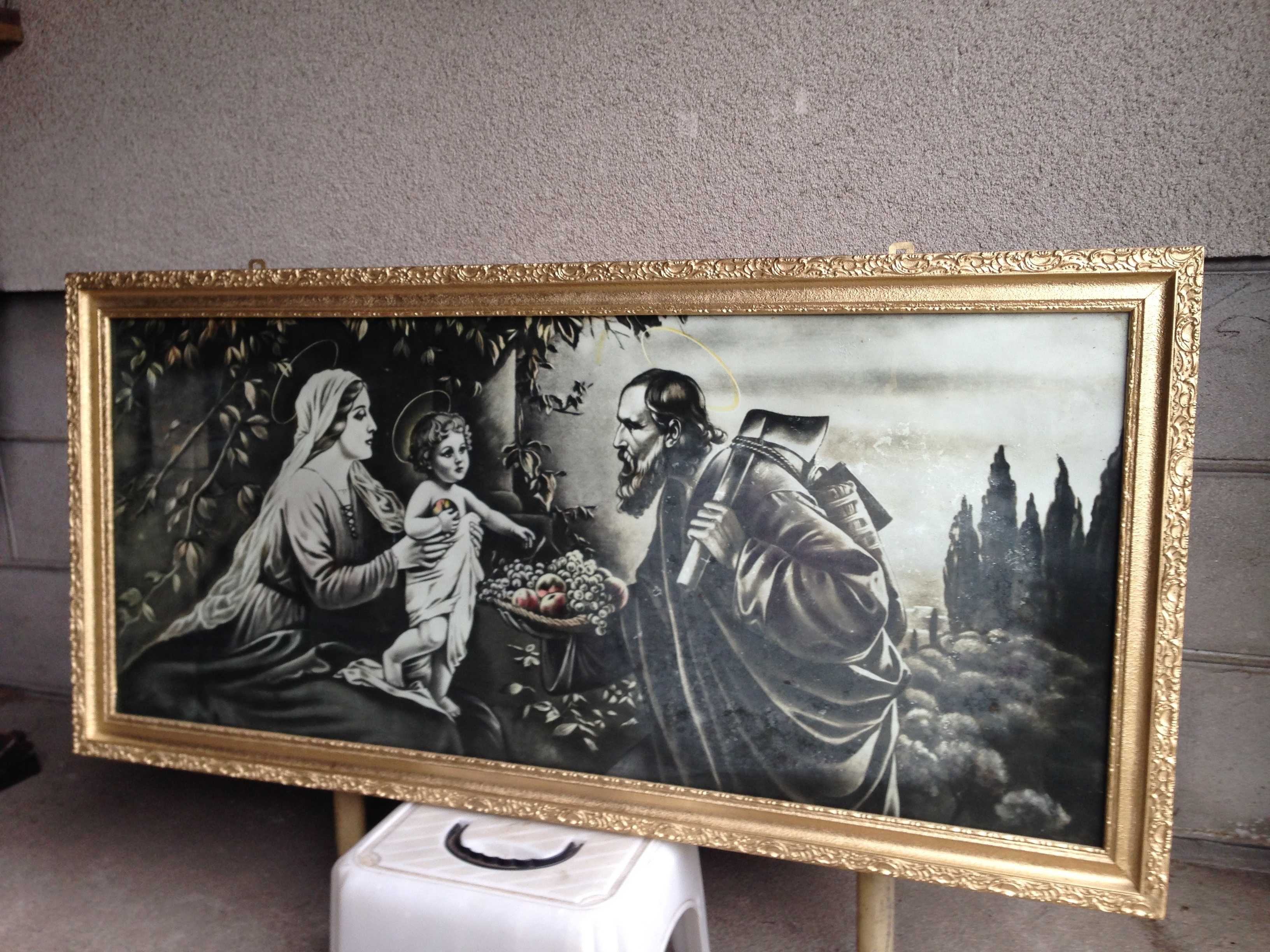 Obraz religijny Święta Rodzina, duży z lat PRL.