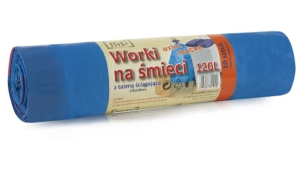 Super mocne worki na smieci 120L z taśma ściągająca LDPE 24 ROLKI Fv