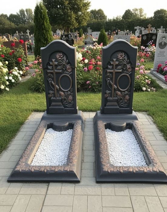 Памятник, оградка, плита, столб,забор.