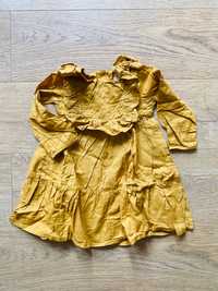 Żółta musztardowa sukienka z długim rękawem H&M 86