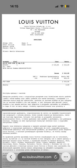 Oryginalny pasek Louis Vuitton zakupiony w Vitkac