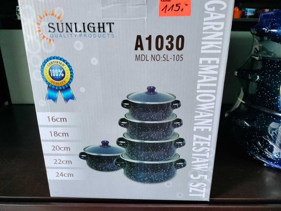 Zestaw 5 garnków emaliowanych nowe zapakowane indukcja gaz student pol