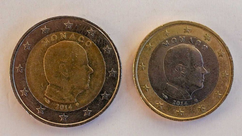 Lote de Moedas 2 e 1 eur Mónaco de 2014