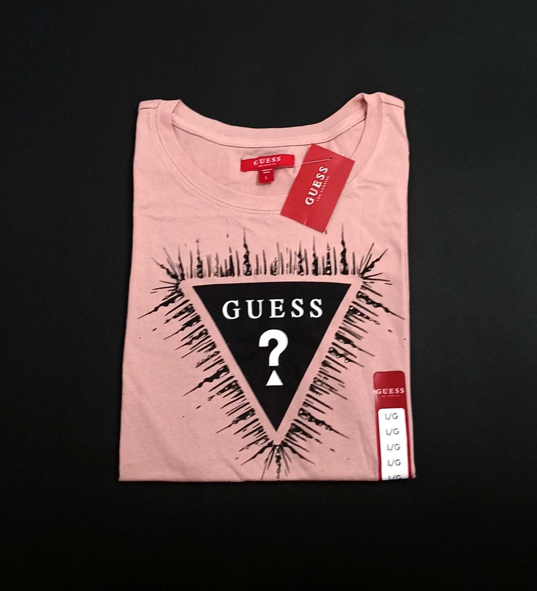 GUESS Oryginalny! Damski T-Shirt Koszulka Bluzka Rozowa & Trojkat