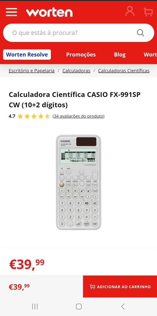 Calculadora sciencifica fx-991SP CW casio