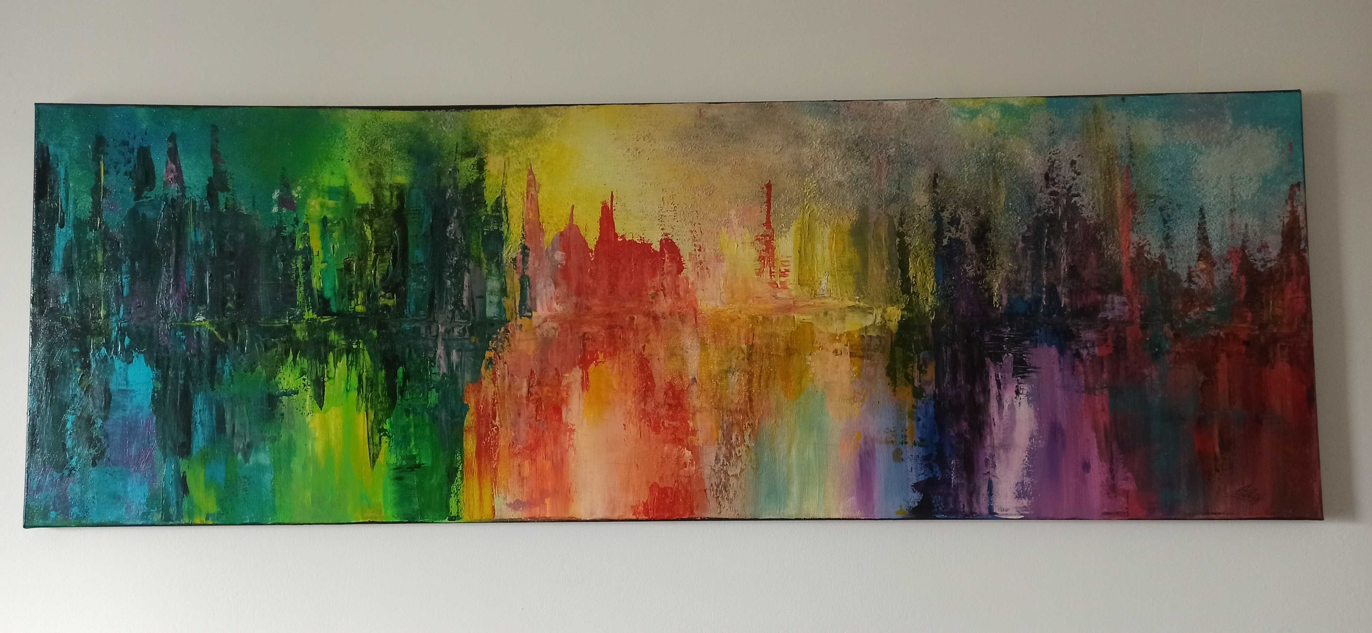 Obraz Abstrakcja (120x40 cm) ręcznie malowany na płótnie (Akryl)
