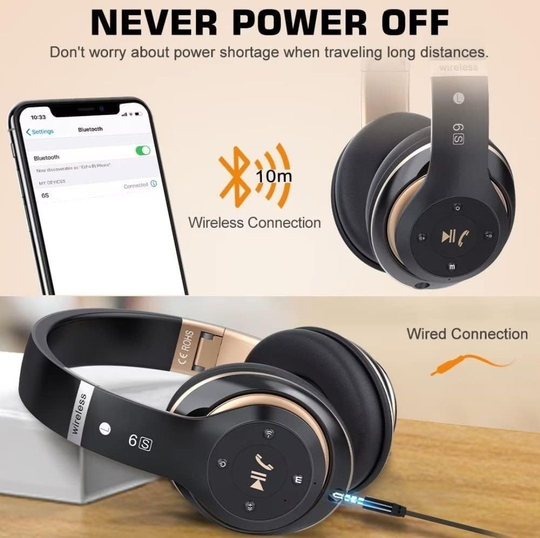 Słuchawki bezprzewodowe nauszne Bluetooth 6S czarne