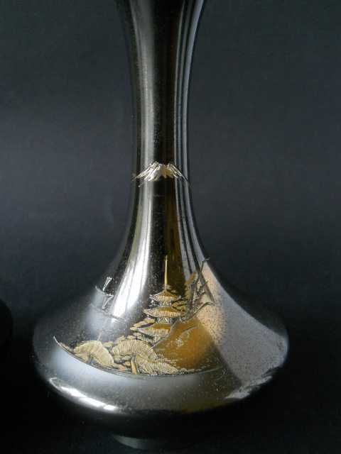 Винтажная Японская ваза из смешанных металлов-пейзажи горы Фуджи