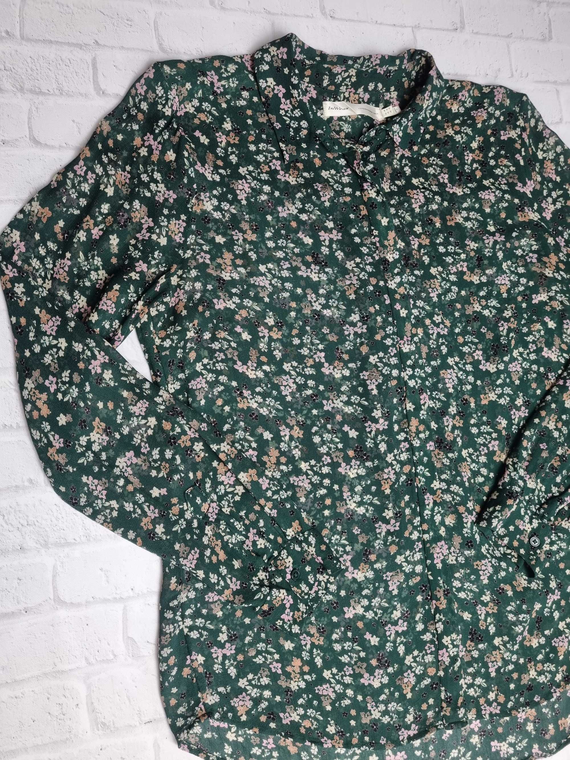 wiskozowa koszula w kolorze butelkowej zieleni w kwiaty 38 InWear