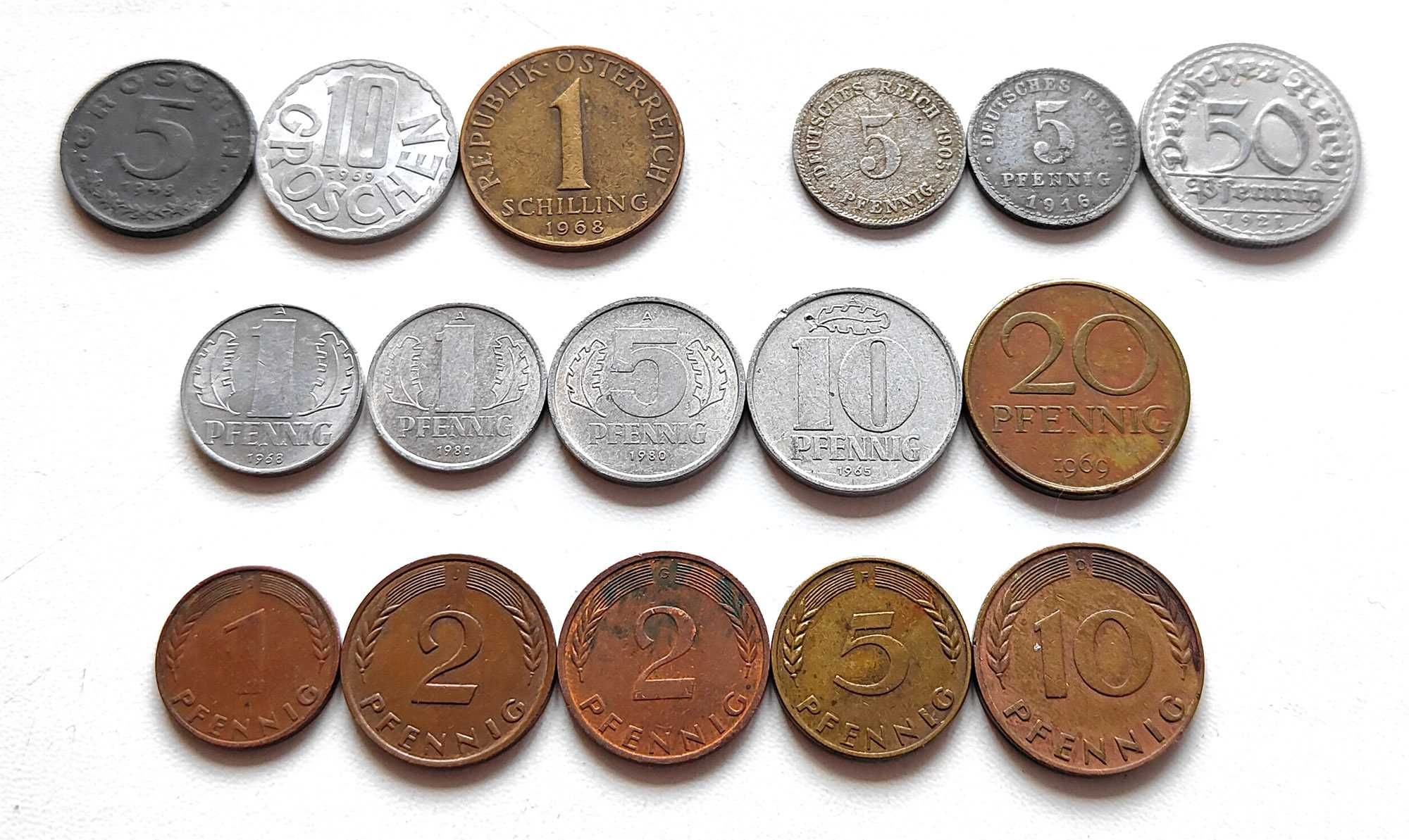 Монеты Германии и Австрии (пфенниги, гроши, шиллинг), 16 шт
