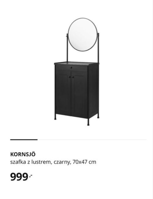 Czarna metalowa szafka z lustrem IKEA KORNSJO