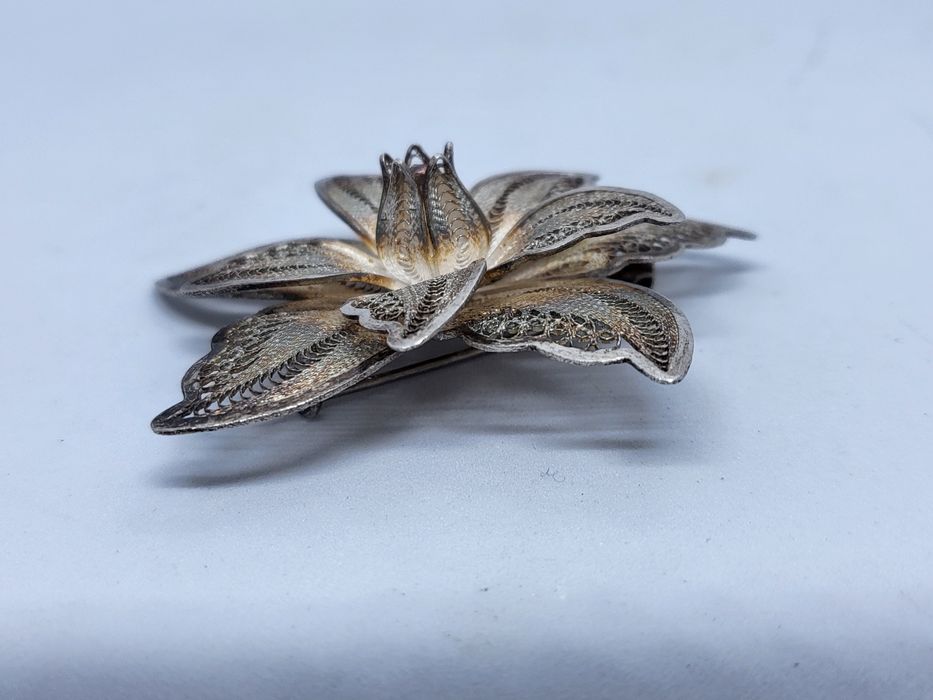 Брошь серебро  филигран